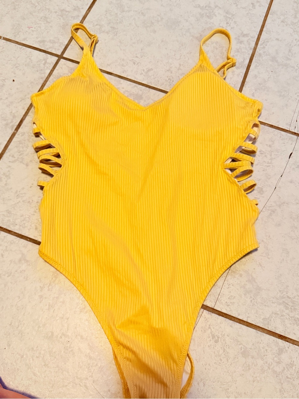 PINK Victoria's Secret Yellow Ribbed One-Piece Swimsuit with Side Cutouts